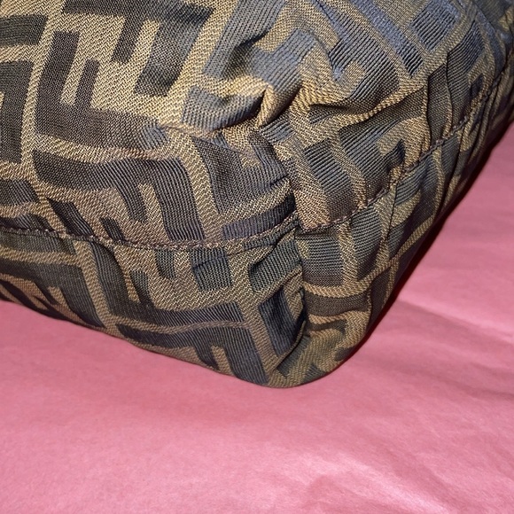 Authenticated FENDI vintage Zucca  canvas large shoulder tote w/leather straps. - Picture 11 of 15
